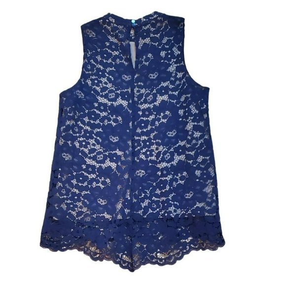 Rose and Olive Navy Blue Women's Sleeveless Blue Floral Lace Top Size Medium - Picture 2 of 3